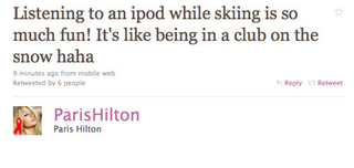 Illustration for article titled Paris Hilton Listens to Her iPod While Skiing
